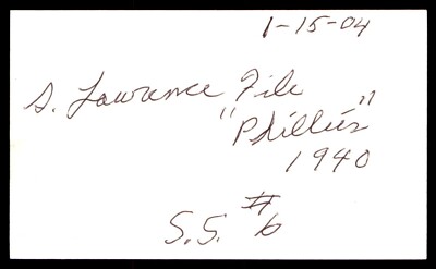 Sam File Baseball Signed Index Card Auto Autograph (no COA) *e1