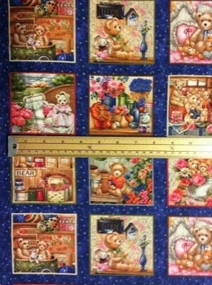 FABRI-QUILT Buddy Bears Teddy Bear Cotton Quilting Fabric - 50 Panels Each 9.5cm x 8.5cm