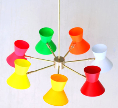 Mid Century Style Sputnik Brass Chandelier 7 Arm Fluorescent color Italian Light
