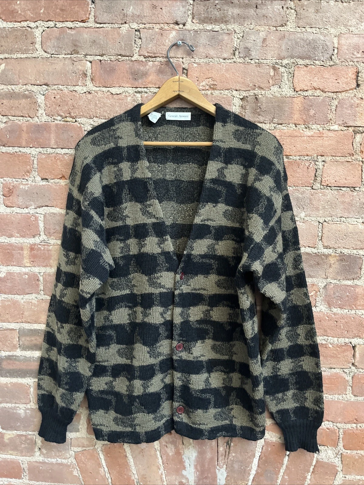 Giorgio Armani — Vintage Giorgio Armani Men’s Cardigan, Sz Small, Army Olive/Black Melange 80’s