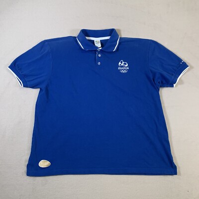 Rio Olympics Shirt Mens XL Blue Olympics Button Up Cotton Short Sleeve Polo 2016
