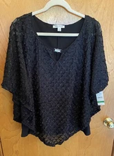 WOMEN'S STUDIO WORKS BLACK METALLIC PONCHO TOP. NEW WITH TAGS. SZ. LARGE