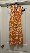 Ann Taylor Loft Women Orange Cheetah summer Dress Size 4P
