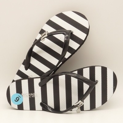 black and white striped flip flops