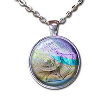 Beach Seashell Sea Life - Handmade ROUND Glass Pendant Necklace