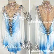 Ice Figure Skating Dress Competition Skating Dress Custom white dyeing blue