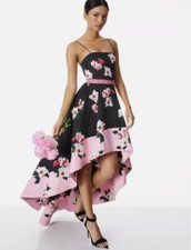 NWT Alice + Olivia Florence Floral High Low Dress Gown Sz 2 Pink/Black #2M501