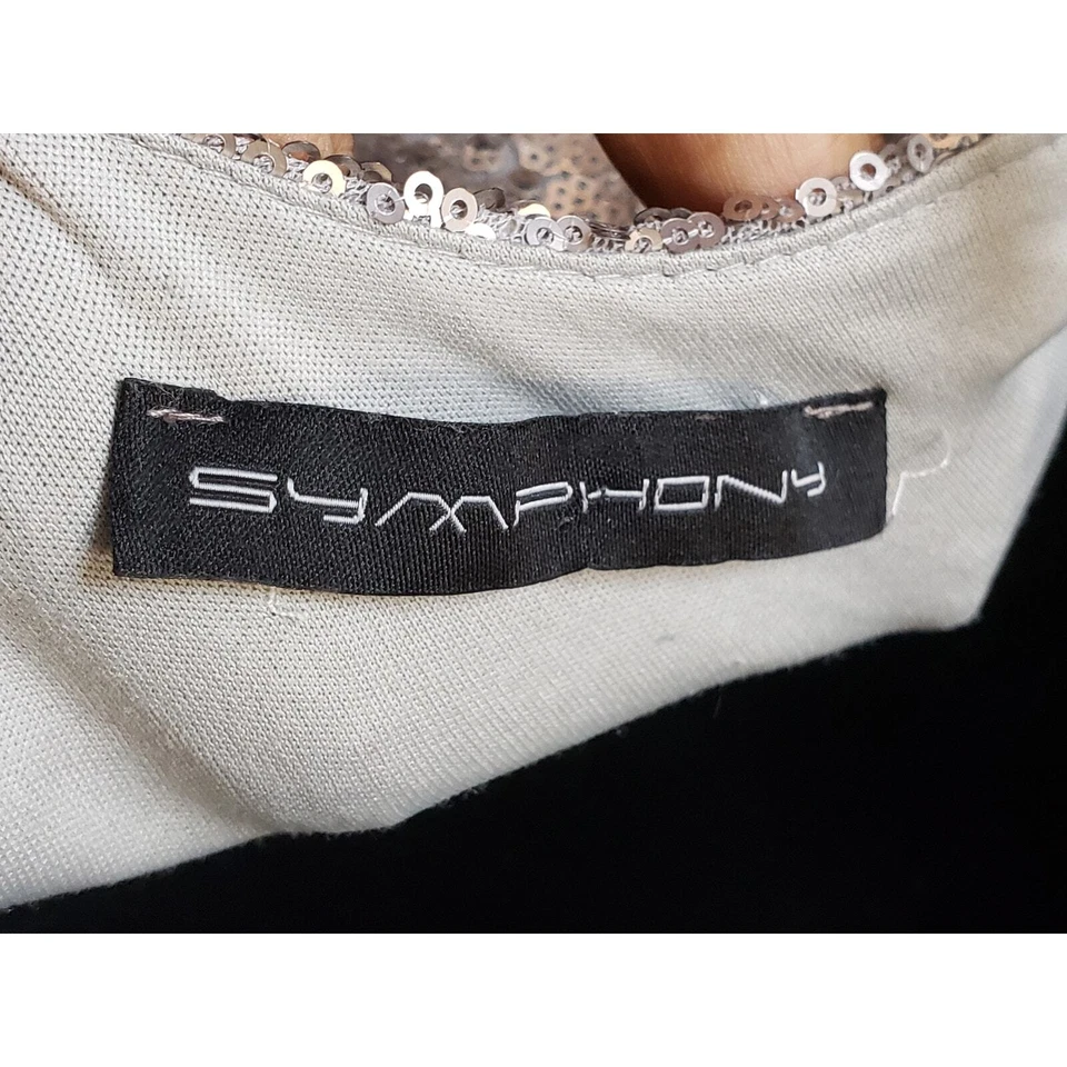 Vestido Symphony Fit & Flare para mujer talla M gris informal lentejuelas cuello redondo sin mangas Foto 3 de 4