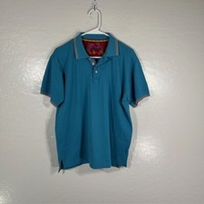 Robert Graham Polo Shirt Mens Medium Short Sleeve Blue Cotton FLAW