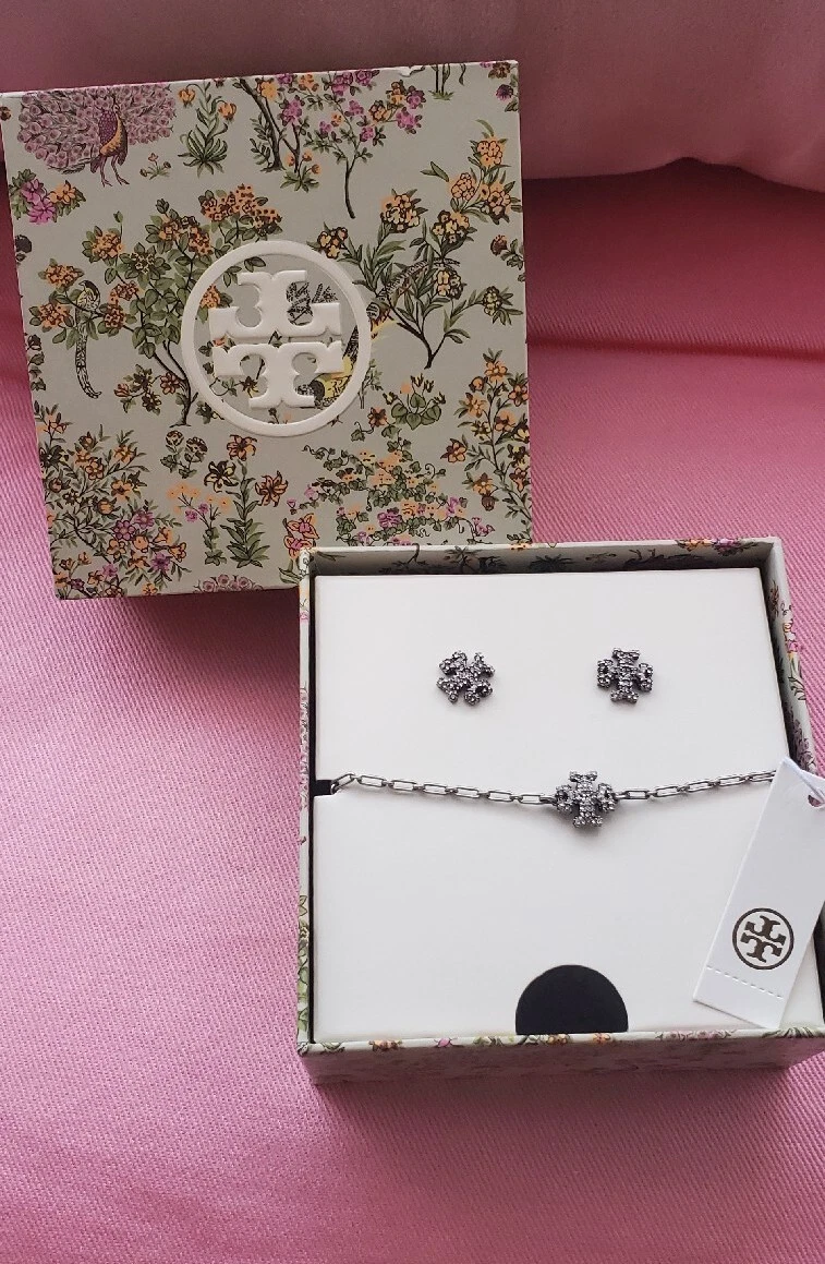 Set orecchini catena bracciale e borchie Tory Burch Roxanne (nuovi in confezione regalo)