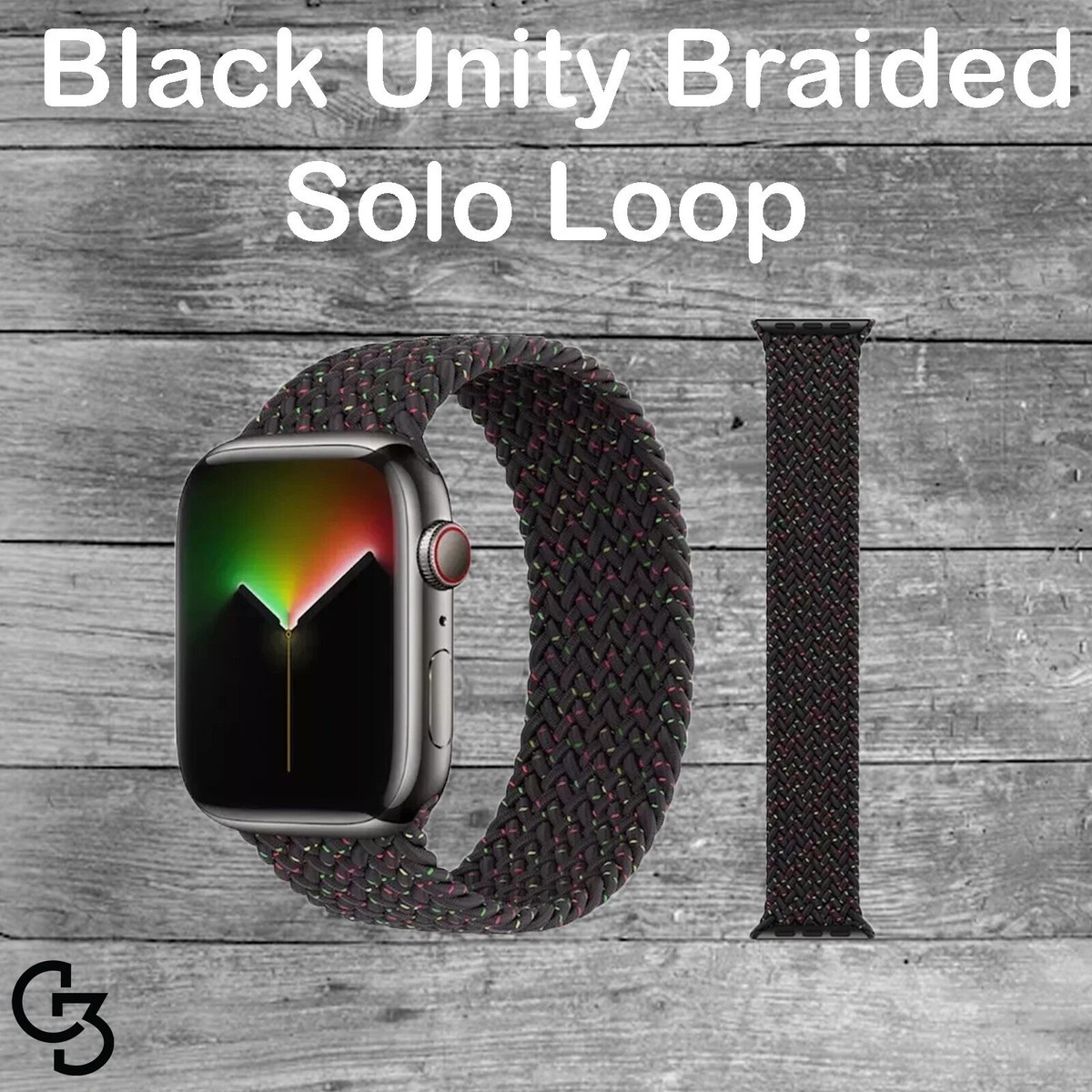 Apple Watch Strap 45mm Black Unity Braided Solo Loop Size 10 UK