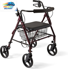 Large Extra Wide Aluminum Bariatric Rollator Walker with Seat, Burgundy, 400 Lb.