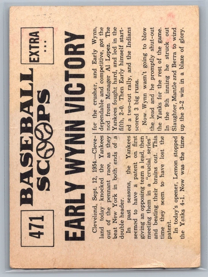 1961 Nu-Cards Baseball Scoops - Early Wynn #471 - HOF Low Grade (Crease) - Image 2 of 2