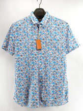 NWT Hugo Boss Mens Medium Slim Fit Magneton Button Up Brush Strokes Short Sleeve