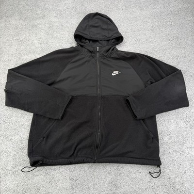 Nike Winterized Jacket Mens Large Black Fleece Full Zip Swoosh Toggle Hoodie 90s