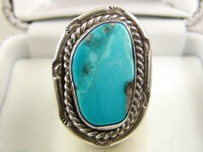 8g 1-3/16" Ring Native Sterling Silver Turquoise Ring 8 Navajo