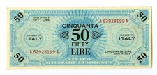 Italy. Allied Military Currency, 1943. 50 Lire, P-M20a, Issued. AU-UNC