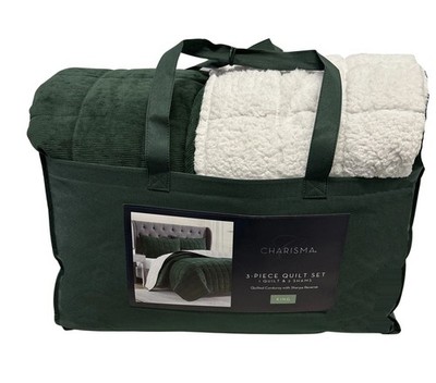 Charisma Corduroy Quilt Set King 3Pc Green 1 Quilt 108 x 98 2 Shams 20 x 40