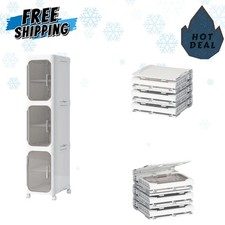 3-Tier Slim Bathroom Storage Cabinet Foldable Narrow Organizer White