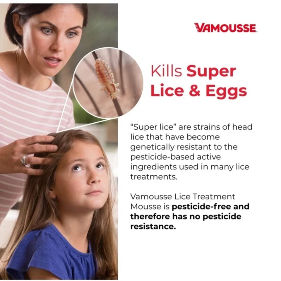 Vamousse Lice Treatment MOUSSE 带钢梳 容易涂抹于顺势疗法 6 液量盎司 — 第 4/4 张图片
