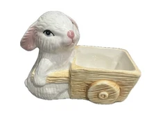 1982 Ron Gordon Porcelain Rabbit with Cart Planter
