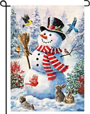 Winter Snowman Flag 12x18 Double-Sided Cardinal Rabbit Christmas Outdoor Decor 