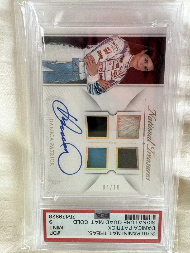 2016 Danica Patrick QUAD MAT-GOLD SP 4/10 AUTO! PSA 9 🔥 National Treasures - Image 2 of 4
