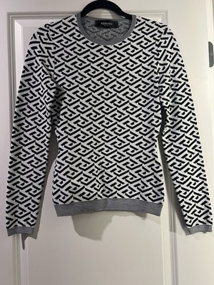 Versace Medusa Greca Knit Sweater Black White Made Italy Size 38 Xs S Logo Top