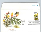 S07-2989, STATE BIRD AND FLOWER OF NEW JERSEY, AMERICAN GOLDFINCH & VIOLET, FDC