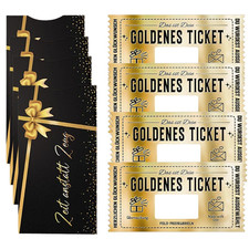 4 Stück Goldenes Ticket, Gutschein Zum Selber Ausfüllen Mit Rubbellos Umschlag,