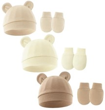 IKOPFLN 3 Tenues Bonnets de Naissance et Moufles de Protection Bébé Gants Bonnet