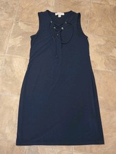 Women's Michael Kors Lace Up V-Neck Tank Shift Dress Navy Blue Size XS
