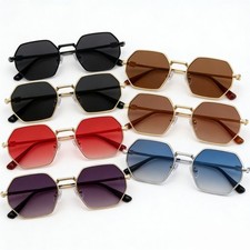 Vintage Narrow Octagon Sunglasses Metal Frame Square Shades Decorative Hinge