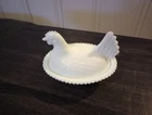 Vintage White Milk Glass Chicken Hen Nesting Candy Dish