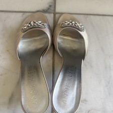 Wedding Champagne Silk Sandals with jeweled buckle made in lately