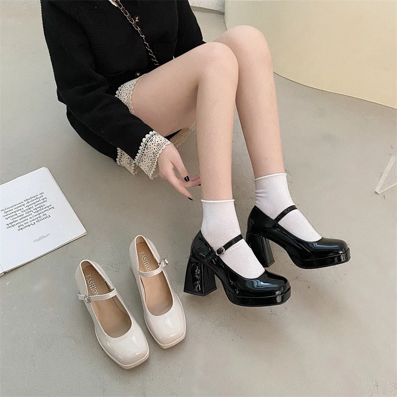Zapatos de tacón alto gruesos de colección Mary Jane para mujer Zapatos con punta cuadrada Zapatos de vestir Bombas Foto 4 de 4