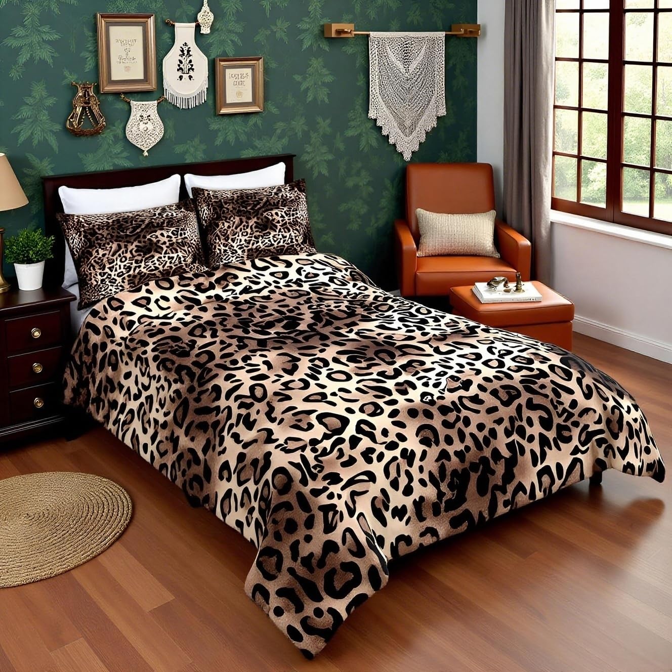 Leopard Print Comforter Set King Size,Black Brown Bedding Set 3pcs for Kids G...