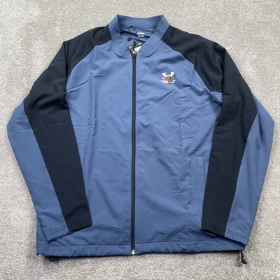 Under Armour Mens XL Golf Woven Bomber Jacket Blue Black Eagle Logo