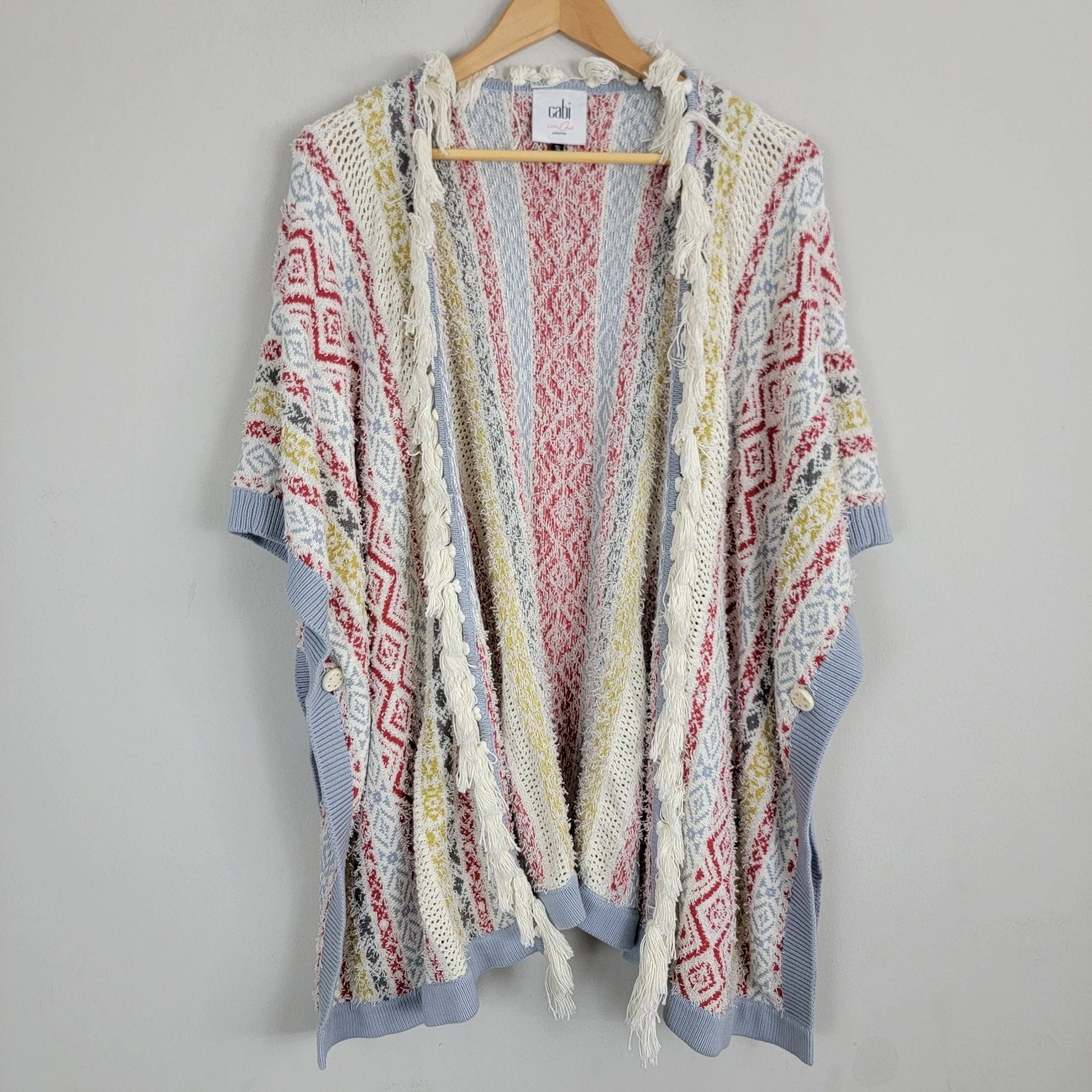Cabi Love Carol XS/S Boho Fringe Siesta Knit Poncho Sweater Cardigan cape