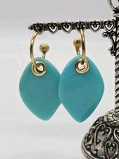 Hoop Pierced Earrings Turquoise Color Lucite Charm Couture Huge 2.5 in