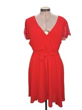 Shein Curve Dress | Size 3X | Red Knee Length V-Neck Lace Cap Sleeves