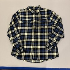 Orvis Shirt Jacket Mens XL Blue White Plaid Flannel Heavyweight Shacket Outdoors