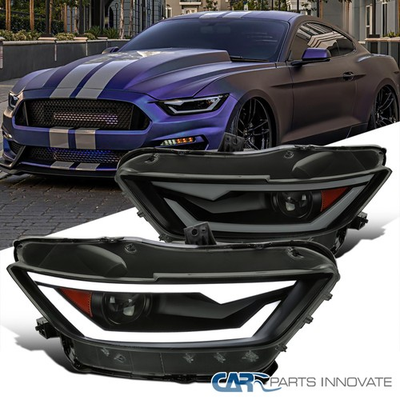 #ad Fit 2015 2020 Ford Mustang HID Type Projector Headlights Dynamic LED Strip Smoke $331.95