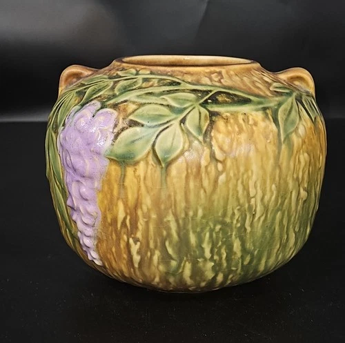 VIBRANT! - Roseville Pottery Wisteria Vase in Tan, 632-5"