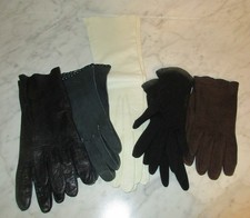 5 Pairs Women  s Vintage Gloves, Leather Cotton  Knit
