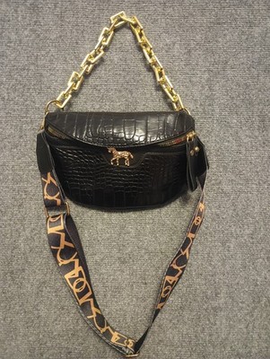 Vintage 00s Croc Embossed Vegan Leather Belt Bag City Waist Clutch Handbag 
