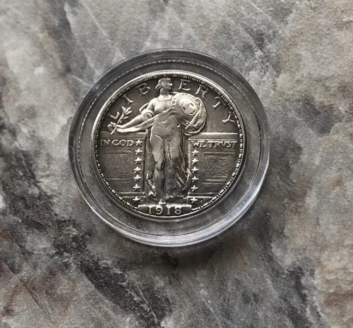 1918-D Silver Standing Liberty Quarter in AU CONDITION