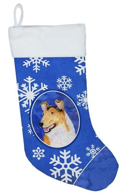 Collie Winter Snowflakes Christmas Stocking