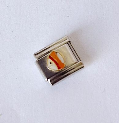 Italian Charms 9-mm-Edelstahl-Modul Fisch weiss-rot-orange