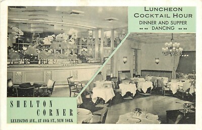 Postcard 1938 New York Shelton Corner Restaurant Dining room Interior NY24-1455